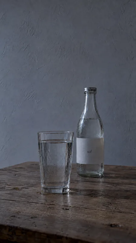 The film's last frame: the glass and the bottle on the table at dusk